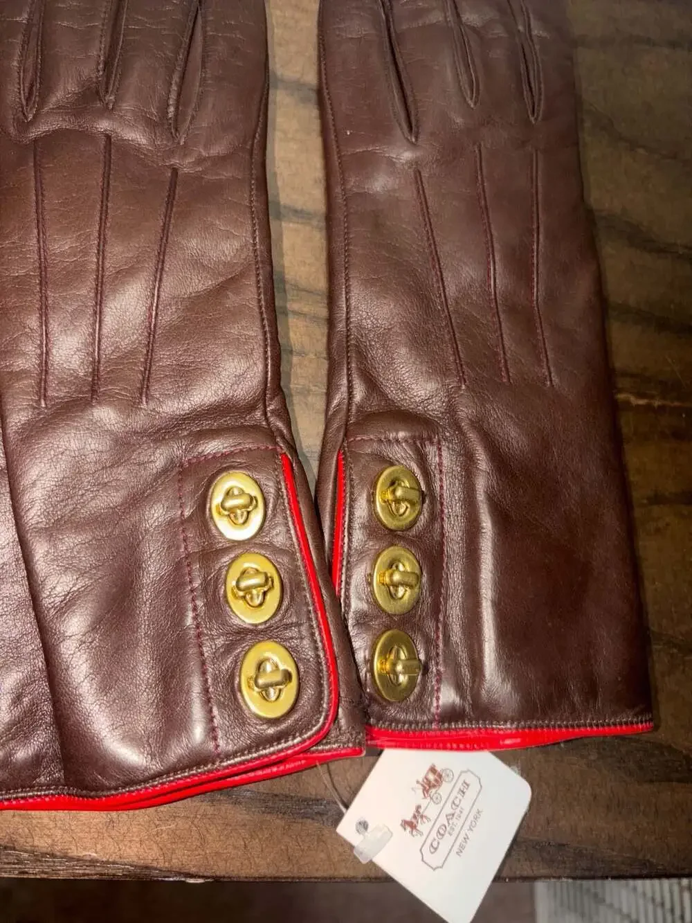 Coach Women's Leather Triple Turnlock Gloves with Cashmere Lining